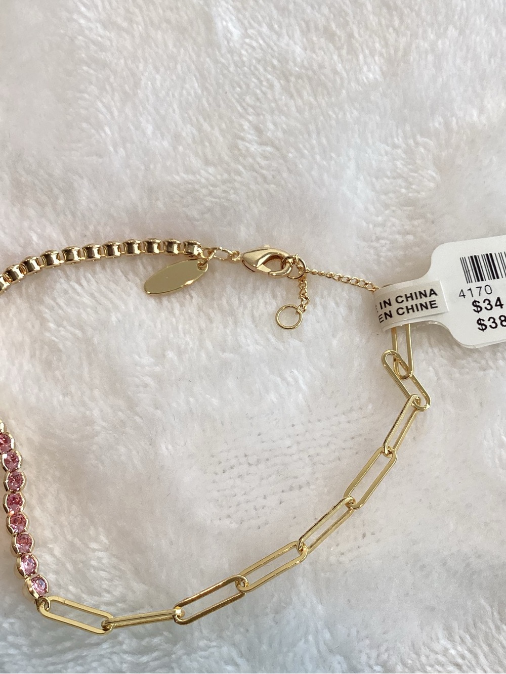 Anthropologie 14KT Gold Plated Bracelet Dainty New Colorful Pink Rose Stone - Picture 4 of 8